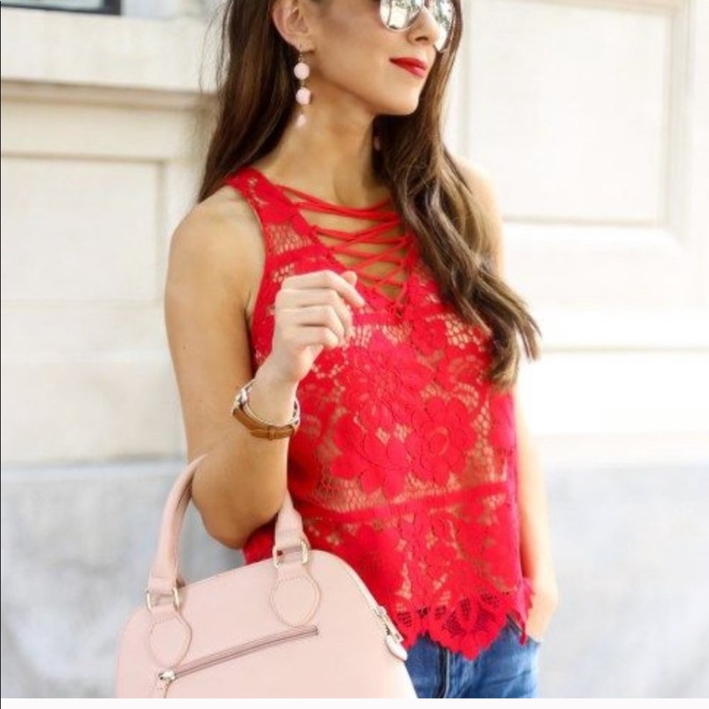 Lace-up tank with all over lace
